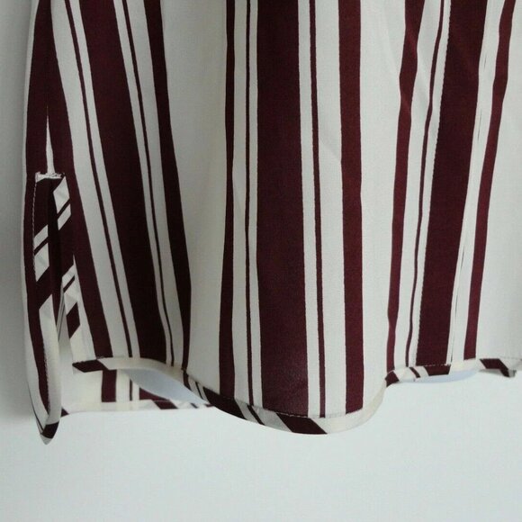 NWT TORY BURCH Stretch Silk Dark Plum Awning Stripe Button Down Top Blouse 6 - Picture 5 of 7